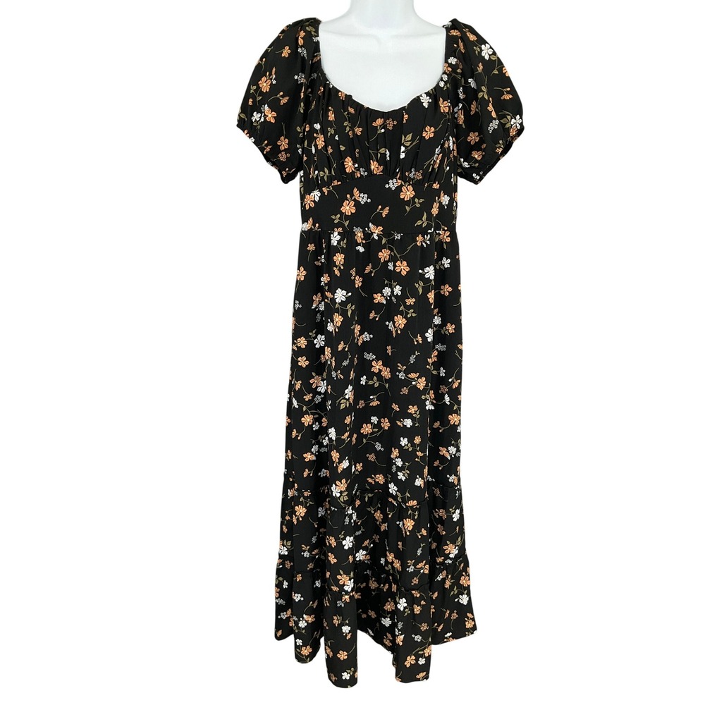 Inspired Hearts Dress Womens XL Dark Floral Print Babydoll Puff Sleeve Romantic